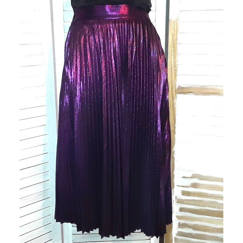 Unbranded Women's Skirt Size Large Lined Pleated Purple Metallic Midi